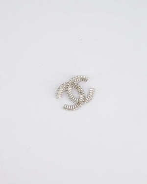 Chanel Silver Crystal Embellished CC Brooch