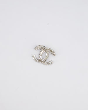 Chanel Silver Crystal Embellished CC Brooch