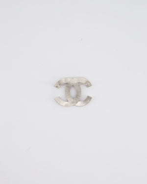 Chanel Silver Crystal Embellished CC Brooch