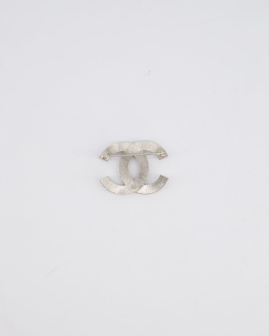 Chanel Silver Crystal Embellished CC Brooch