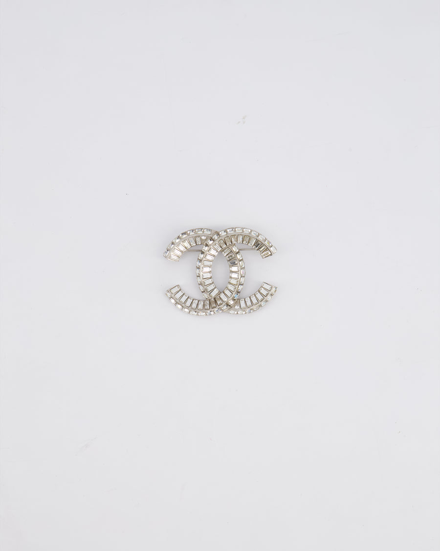 Chanel Silver Crystal Embellished CC Brooch