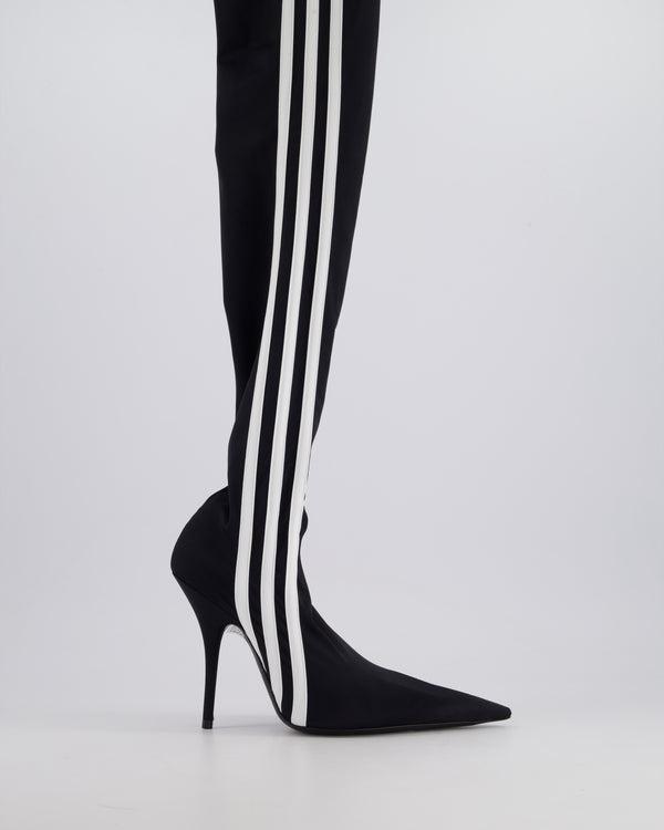 Balenciaga X Adidas Black Knee High Knife Boots with Stripe Detail Size EU 36