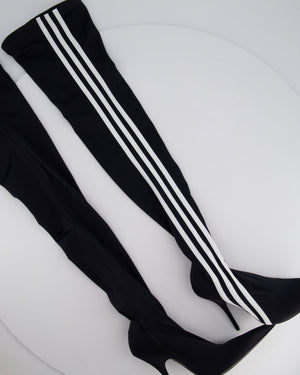 Balenciaga X Adidas Black Knee High Knife Boots with Stripe Detail Size EU 36