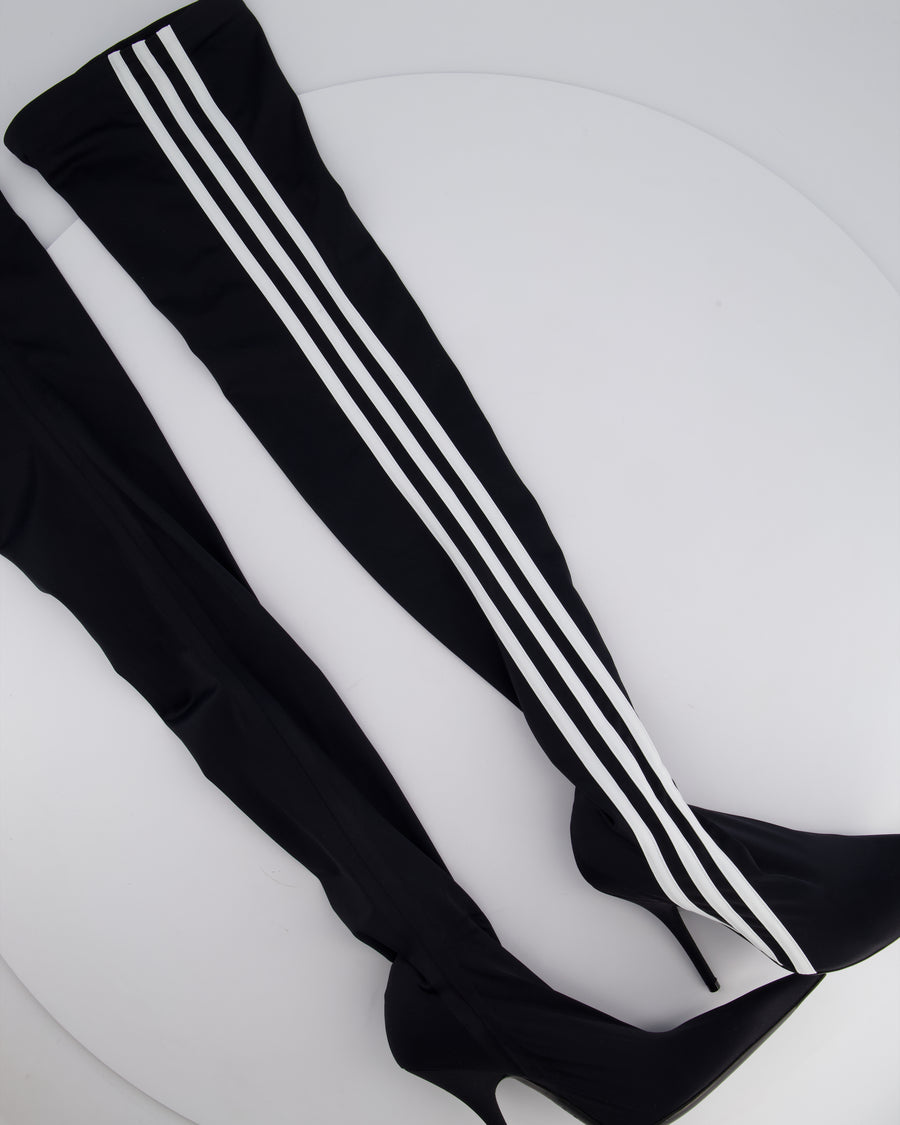 Balenciaga X Adidas Black Knee High Knife Boots with Stripe Detail Size EU 36