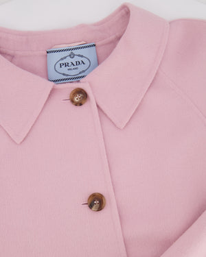 Prada Pink Wool Coat with Brown Button Details Size IT 44 (UK 12)