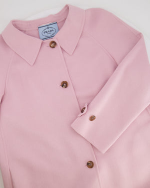 Prada Pink Wool Coat with Brown Button Details Size IT 44 (UK 12)