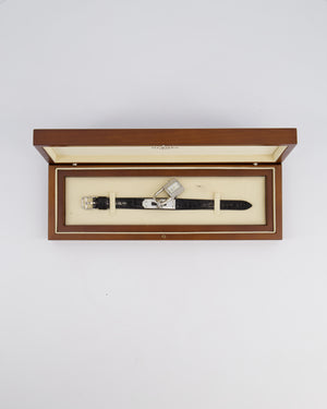Hermès Kelly Stainless Steel, Diamonds , Black Alligator Crocodile strap and Mother of Pearl 20mm Watch