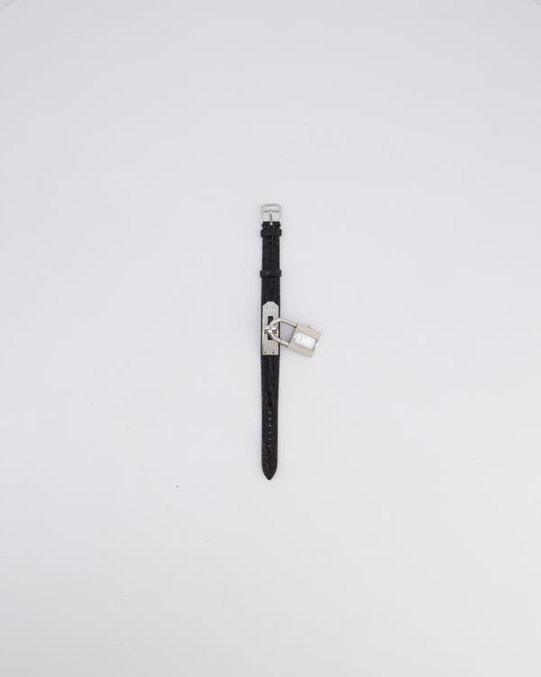 Hermès Kelly Stainless Steel, Diamonds , Black Alligator Crocodile strap and Mother of Pearl 20mm Watch