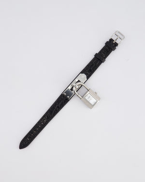 Hermès Kelly Stainless Steel, Diamonds , Black Alligator Crocodile strap and Mother of Pearl 20mm Watch