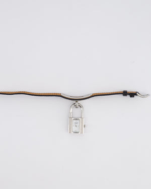 Hermès Kelly Stainless Steel, Diamonds , Black Alligator Crocodile strap and Mother of Pearl 20mm Watch