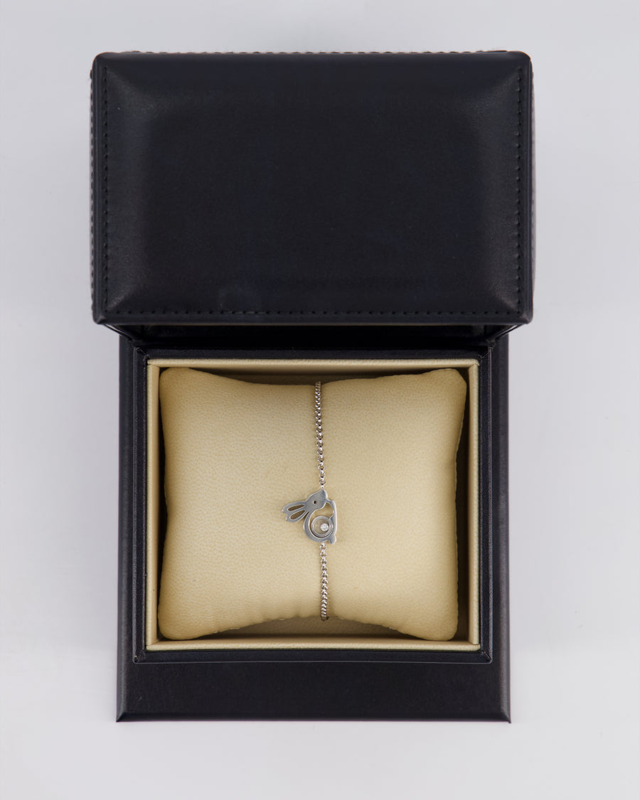*HOT* Chopard Happy Diamonds 18K White Gold Rabbit Bracelet with 1 Floating Diamond