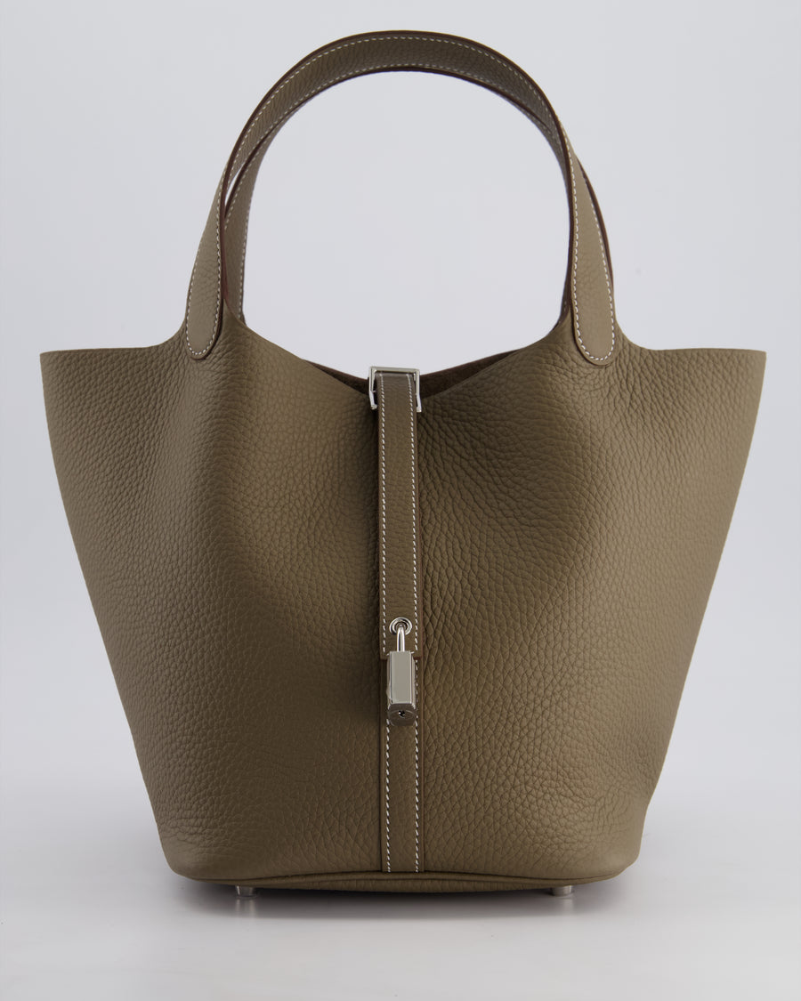 *HOT* Hermès Picotin Lock Bag 22cm in Etoupe Clemence Leather with Palladium Hardware