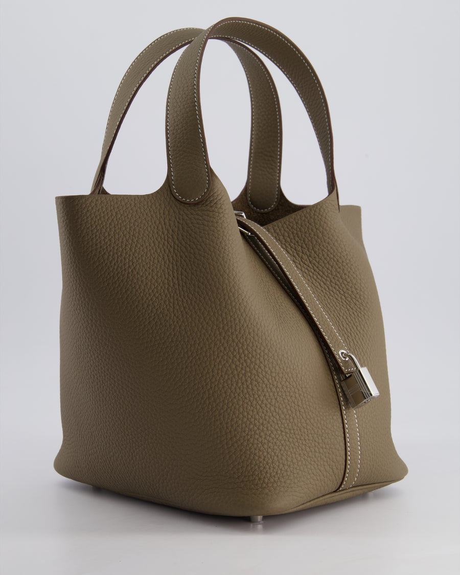 *HOT* Hermès Picotin Lock Bag 22cm in Etoupe Clemence Leather with Palladium Hardware