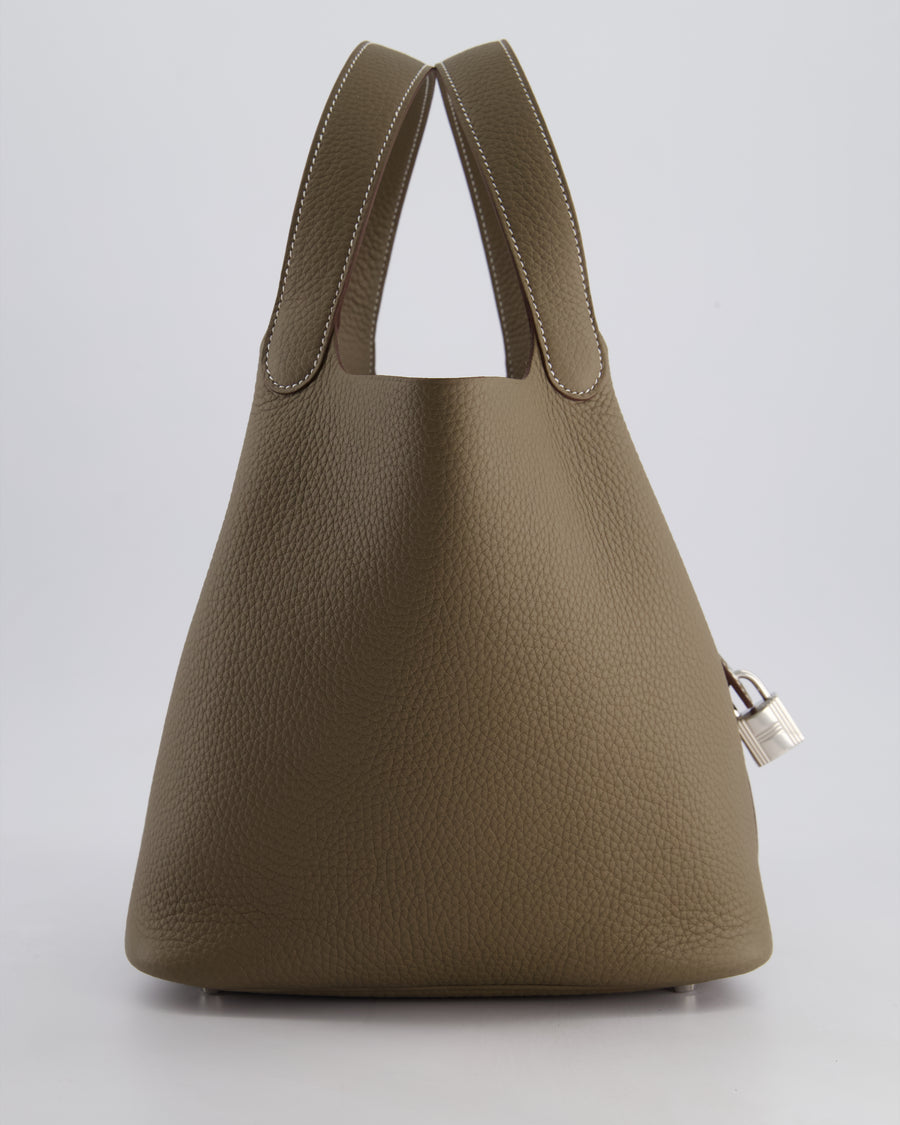 *HOT* Hermès Picotin Lock Bag 22cm in Etoupe Clemence Leather with Palladium Hardware