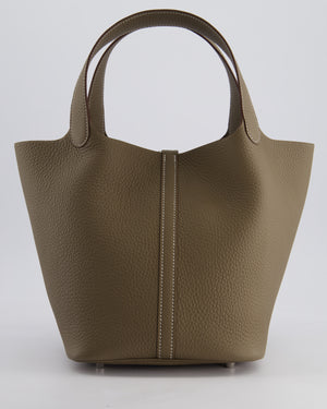 *HOT* Hermès Picotin Lock Bag 22cm in Etoupe Clemence Leather with Palladium Hardware
