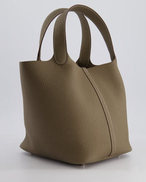 *HOT* Hermès Picotin Lock Bag 22cm in Etoupe Clemence Leather with Palladium Hardware