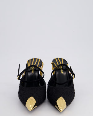 Saint Laurent Black Tweed Chain Embellished Pointed Toe Pumps Size EU 37.5