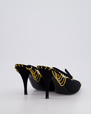 Saint Laurent Black Tweed Chain Embellished Pointed Toe Pumps Size EU 37.5
