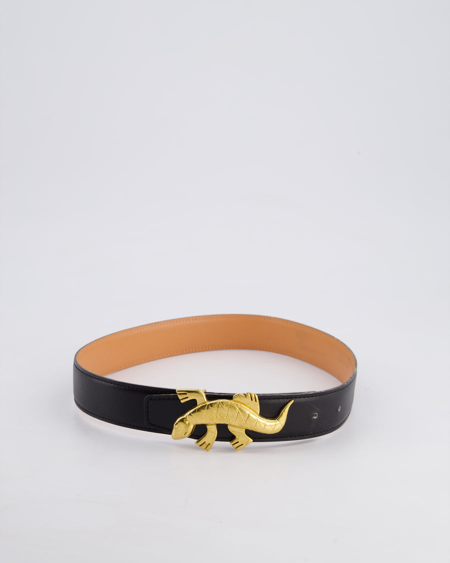 *RARE* Hermès Vintage 1990's Belt With Gold Plated Lizard Buckle 65cm