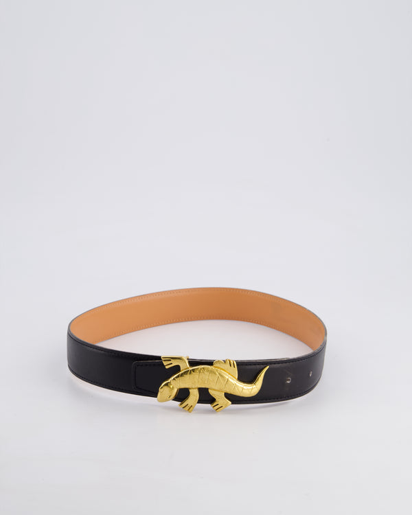 *RARE* Hermès Vintage 1990's Belt With Gold Plated Lizard Buckle 65cm