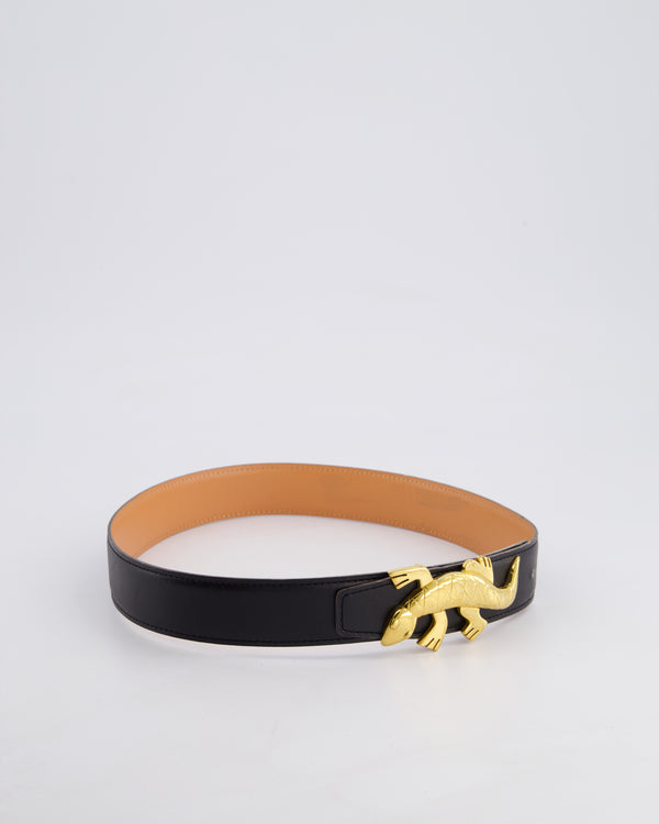 *RARE* Hermès Vintage 1990's Belt With Gold Plated Lizard Buckle 65cm