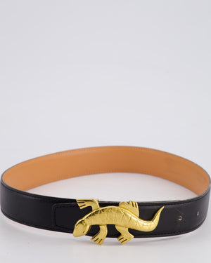 *RARE* Hermès Vintage 1990's Belt With Gold Plated Lizard Buckle 65cm