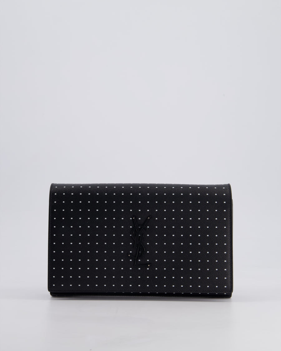 *LIMITED EDITION* Saint Laurent Black Kate Monogram Grain De Poudre Polka Dot Bag with Black Hardware
