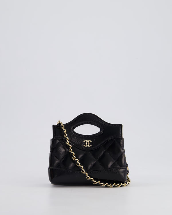 Chanel Micro 31 Bag with Chain in Black Shiny Calfskin Leather with Champagne Gold Hardware