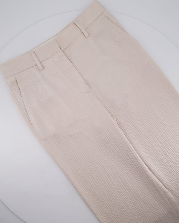 Off-White Light Pink Ribbed Satin  Formal Straight Leg Trousers IT 38 (UK 6)