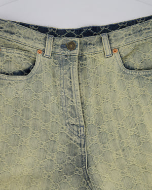 Gucci Acid Wash Blue Denim Straight Leg Jeans with GG Monogram Embroidery Size W 28 (UK 10)