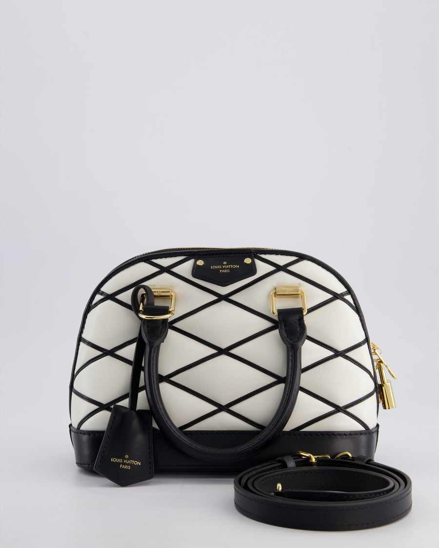 Louis Vuitton White and Black Quilted Leather Alma BB Bag with Gold Hardware