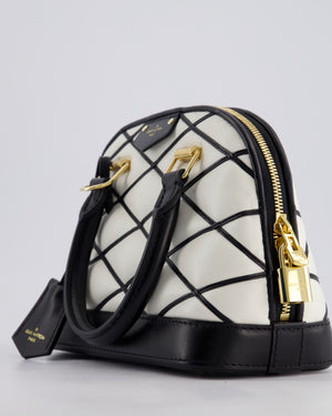 Louis Vuitton White and Black Quilted Leather Alma BB Bag with Gold Hardware