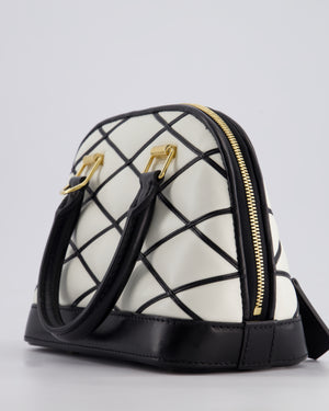 Louis Vuitton White and Black Quilted Leather Alma BB Bag with Gold Hardware