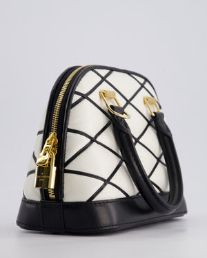 Louis Vuitton White and Black Quilted Leather Alma BB Bag with Gold Hardware