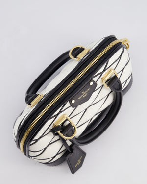 Louis Vuitton White and Black Quilted Leather Alma BB Bag with Gold Hardware