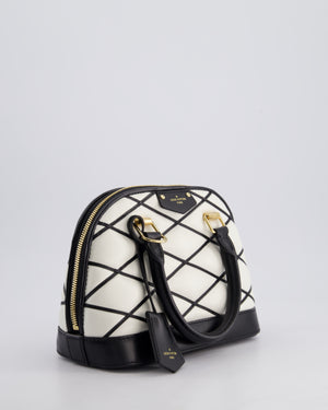 Louis Vuitton White and Black Quilted Leather Alma BB Bag with Gold Hardware