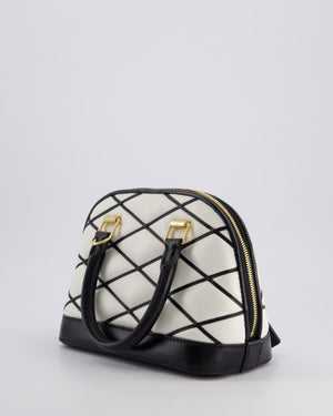 Louis Vuitton White and Black Quilted Leather Alma BB Bag with Gold Hardware
