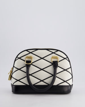 Louis Vuitton White and Black Quilted Leather Alma BB Bag with Gold Hardware