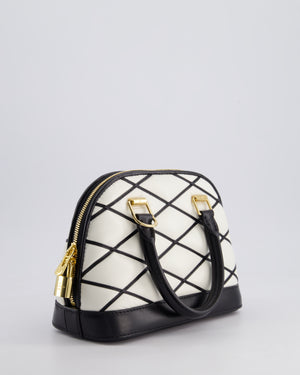 Louis Vuitton White and Black Quilted Leather Alma BB Bag with Gold Hardware