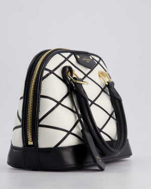 Louis Vuitton White and Black Quilted Leather Alma BB Bag with Gold Hardware