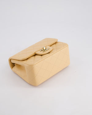Chanel Beige Mini Square Bag in Lambskin Leather with Champagne Hardware