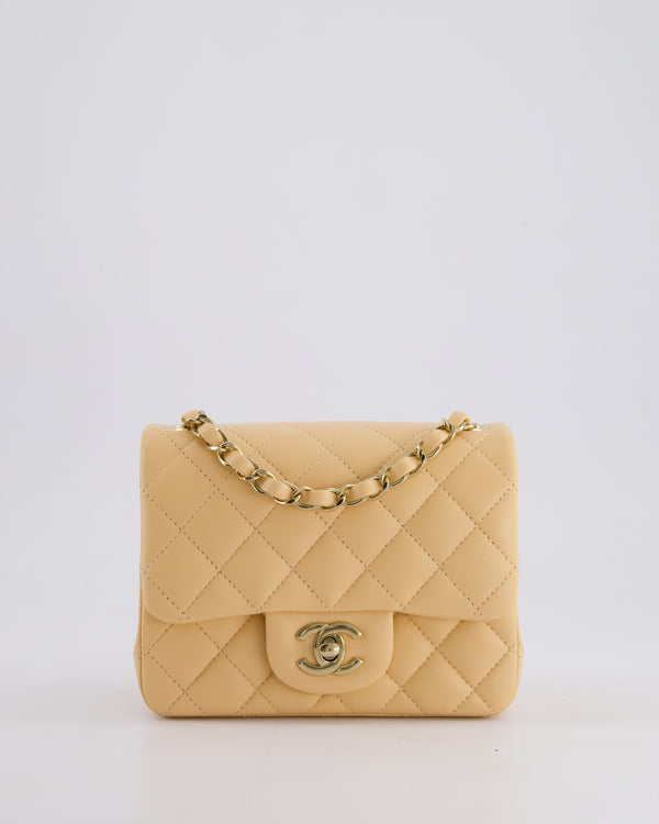 Chanel Beige Mini Square Bag in Lambskin Leather with Champagne Hardware