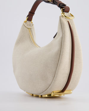 Fendi Beige Canvas FF Fendigraphy Logo Bag with Aged Gold Logo Detail and Brown Leather Trim