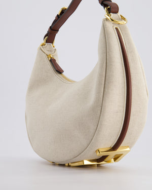 Fendi Beige Canvas FF Fendigraphy Logo Bag with Aged Gold Logo Detail and Brown Leather Trim