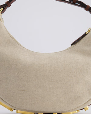 Fendi Beige Canvas FF Fendigraphy Logo Bag with Aged Gold Logo Detail and Brown Leather Trim