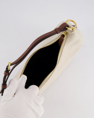 Fendi Beige Canvas FF Fendigraphy Logo Bag with Aged Gold Logo Detail and Brown Leather Trim