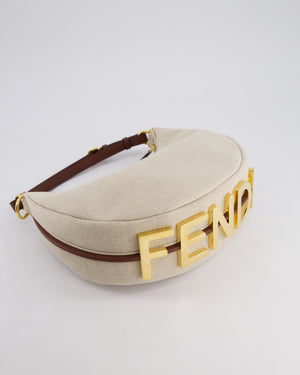 Fendi Beige Canvas FF Fendigraphy Logo Bag with Aged Gold Logo Detail and Brown Leather Trim
