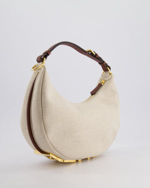 Fendi Beige Canvas FF Fendigraphy Logo Bag with Aged Gold Logo Detail and Brown Leather Trim