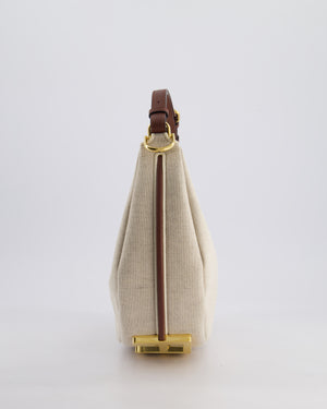 Fendi Beige Canvas FF Fendigraphy Logo Bag with Aged Gold Logo Detail and Brown Leather Trim