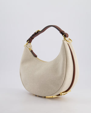 Fendi Beige Canvas FF Fendigraphy Logo Bag with Aged Gold Logo Detail and Brown Leather Trim